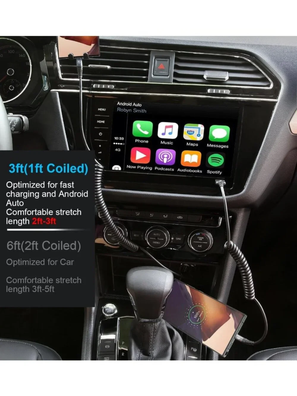 Coiled USB C to USB C Charger Cable 3FT & 6FT - 2 Pack for Car & Home Use